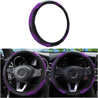 Car Steering Wheel Cover, Universal Microfiber PU Leather Elastic 15 inch Stitching Color Anti-Slip Steering Wheel Protector, Car Interior Protection Accessories for Men Women...