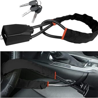 Car Steering Wheel Lock, Anti Theft Car Device with 2 Keys, Theft Prevention for Cars Security, Universal Steering Wheel Locking for Most Vehicles (Black)