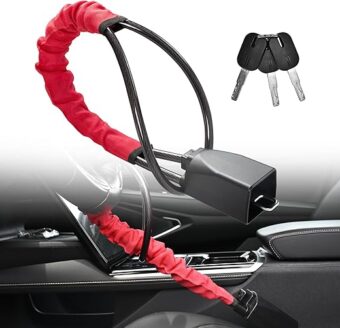 Car Steering Wheel Lock, Seat Belt Lock, Anti-Theft Device, Universal Anti Theft Car Device, Max 17in Length Car Lock with 3 Keys Fit Most Vehicles Truck Van SUV, Red