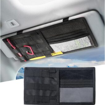 Car Sun Visor Organizer, Tactical Visor Panel Storage Pouch Holder, Nylon Sunshade Pocket with Velcro Strap for Pen Card Sunglasses, Universal Interior Accessories for Car Truck...