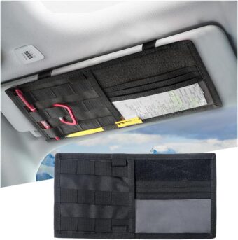 Car Sun Visor Organizer, Tactical Visor Panel Storage Pouch Holder, Nylon Sunshade Pocket with Velcro Strap for Pen Card Sunglasses, Universal Interior Accessories for Car Truck...