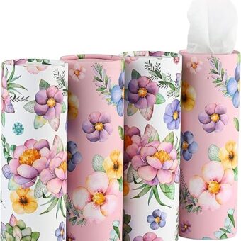 Car Tissues Holder with Facial Tissues - 4 PK - Travel Tissue Tubes Box Container Perfect Fit for Car Cup Holder Car Tissues Cylinder (Pink)