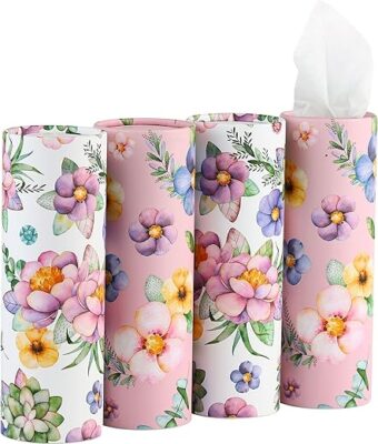 Car Tissues Holder with Facial Tissues - 4 PK - Travel Tissue Tubes Box Container Perfect Fit for Car Cup Holder Car Tissues Cylinder (Pink)