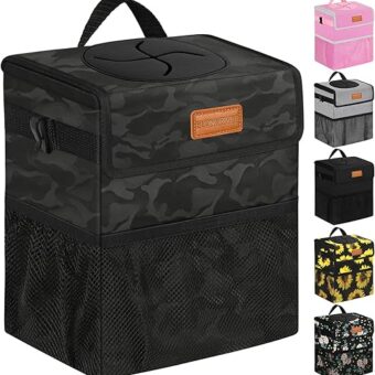 Car Trash Can Bin for Car Back Seat Leak Proof, Cute Car Trash Bag Hanging, Vehicle Trash Can for SUV Truck Van, Automotive Car Garbage Cans Front Seat Camo Black