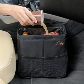 Car Trash Can Large, with Leakproof Lining | Storage Bag and Trash Can for Car/Truck, for Floor, Central Console or Seat Hanging (3 Gal, Black)