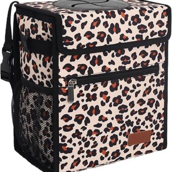 Car Trash Can with Lid Waterproof & Leak Proof Car Trash Bag Collapsible Car Garbage Can with Storage Pockets, Leopard Print