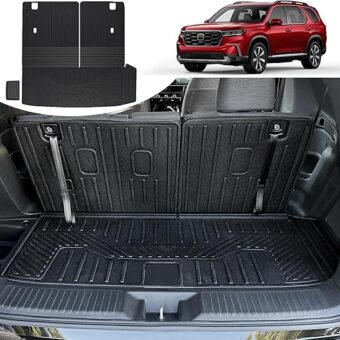 Cargo Mat for Honda Pilot Accessories 2025 2024 2023, Trunk Mat with Backrest Mat and Left Storage Mat Cargo Liner for Trailsport TS EXL Touring Elite