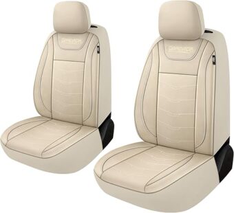 CAROMOP Luxury Leather Car Seat Covers 2 Front Set,Waterproof Faux Leather Automotive Seat Covers for Cars,Universal Car Interior Covers Seat Protectors for Sedans SUVs Pick-up...