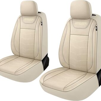 CAROMOP Luxury Leather Car Seat Covers 2 Front Set,Waterproof Faux Leather Automotive Seat Covers for Cars,Universal Car Interior Covers Seat Protectors for Sedans SUVs Pick-up...