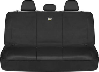 Cat® Flexfit™ Seat Cover for Cars Trucks SUV, Zipper Split Rear Bench Protector with Durable Canvas Material, Interior Cover in Black