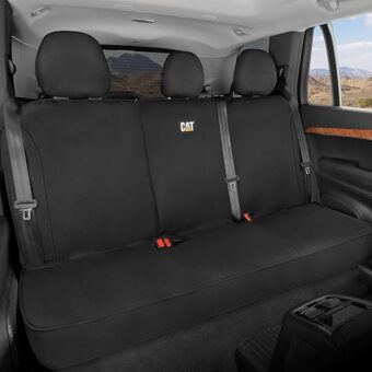 Cat® Flexfit™ Seat Cover for Cars Trucks SUV, Zipper Split Rear Bench Protector with Durable Canvas Material, Interior Cover in Black