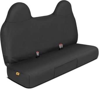 Caterpillar Custom Fit Front Bench Seat Cover with Utility Pockets for Ford F250 / F350 / F450 / F550 (1999-2007) - Durable Black Oxford Super Duty Interior Truck Seat Cover