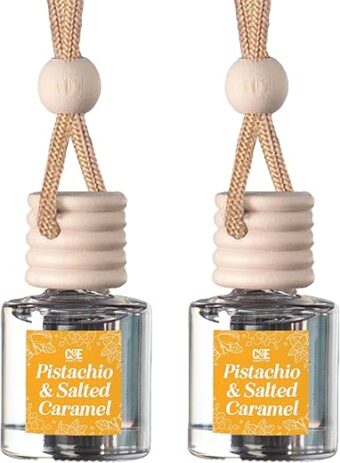 CE Craft Car Air Fresheners - Hanging Car Air Freshener Diffuser - Reusable Bottle with Long Lasting Car Oil Scent - 2 pack, Pistachio & Salted Caramel