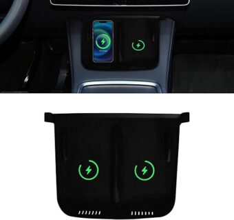 Center Console Wireless Charger Anti-Slip Silicone Mat, Waterproof Phone Pad for Wireless Charging, Car Interior Accessories Universal for Model 3 Model Y 2021-2024 (Luminous,...