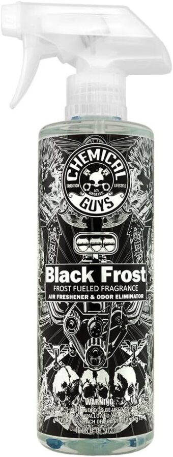 Chemical Guys AIR_224_16 Black Frost Air Freshener and Odor Eliminator, (Great for Cars, Trucks, SUVs, RVs, Home, Office, Dorm Room & More) 16 fl oz