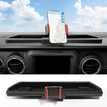 CheroCar JL Dash Multi-Mount Phone Holder Stoage Tray Cellphone System Kit fits for 2018-2022 Jeep Wrangler JL, fits for 2020-2022 Jeep Gladiator JT (Dark Black)