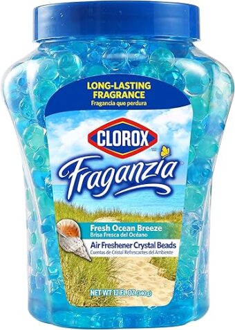 Clorox Fraganzia Air Freshener Crystal Beads Fresh Ocean Breeze 12oz | Long-Lasting Air Freshener Beads 12 Ounces | Easy to Use Vented Jar Air Scent Beads for Homes, Bathrooms,...