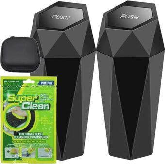 Compact 500ml Plastic Diamond Black Trash Can with Lid, Ideal for Cars, SUVs, Tesla