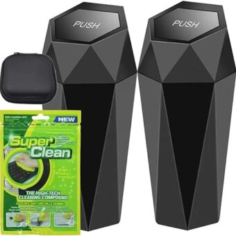 Compact 500ml Plastic Diamond Black Trash Can with Lid, Ideal for Cars, SUVs, Tesla