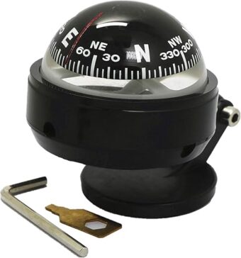 Compass for Car Dashboard, Portable Compass Compact Ball, Dashboard Stand Compass with Suction Cup & Adjustment Tools, for Cars, Travelling, Hiking, Camping Outdoor