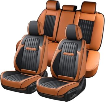 Coverado Car Seat Covers Full Set, Car Seat Protector Car Seat Cushion, Nappa Leather Seat Covers for Cars, Front and Back Seat Protectors Cushions Universal Fit for Most Cars...