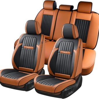 Coverado Car Seat Covers Full Set, Car Seat Protector Car Seat Cushion, Nappa Leather Seat Covers for Cars, Front and Back Seat Protectors Cushions Universal Fit for Most Cars...