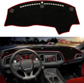 Custom Dash Cover Fit for Dodge Challenger 2015-2023 2024 Non-Slip Interior Decoration Sunshade Glare UV Rays Protector Dashboard Mat Carpet Accessories(Red Edge)