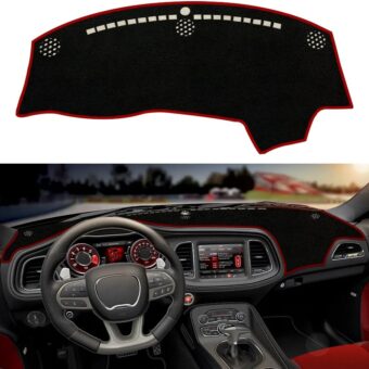 Custom Dash Cover Fit for Dodge Challenger 2015-2023 2024 Non-Slip Interior Decoration Sunshade Glare UV Rays Protector Dashboard Mat Carpet Accessories(Red Edge)