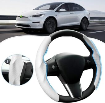 Custom-Fit Steering Wheel Cover for Tesla, Telsa Model 3 / Y Carbon Fiber Steering Wheel Cover for Men/Women, Anti-Slip, Comfortable Grip, Breathable, Model 3 / Y Accessories...