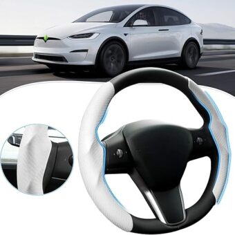 Custom-Fit Steering Wheel Cover for Tesla, Telsa Model 3 / Y Carbon Fiber Steering Wheel Cover for Men/Women, Anti-Slip, Comfortable Grip, Breathable, Model 3 / Y Accessories...