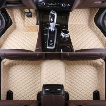 Customize All-Weather Protection Luxury Leather Floor Mats for Cars, SUVs, and Trucks According to Automotive Model (3D Beige Floor mats for Cars)