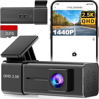 Dash Cam 2.5K 1440P Front Dash Camera for Cars, E-YEEGER Mini WiFi Hidden Dashcams with App, Night Vision Car Camera, 24H Parking Mode, G-Sensor, Loop Recording, Support 256GB Max