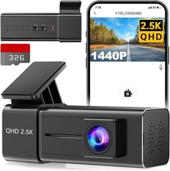 Dash Cam 2.5K 1440P Front Dash Camera for Cars, E-YEEGER Mini WiFi Hidden Dashcams with App, Night Vision Car Camera, 24H Parking Mode, G-Sensor, Loop Recording, Support 256GB Max