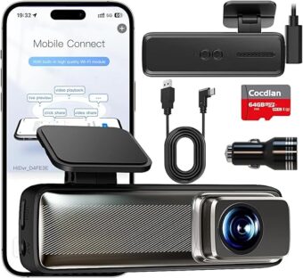 Dash Cam 2K 1440P WiFi Car Camera with App, Dash cam with Night Vision,160°Wide Angle WDR,Loop Recording,Free 64GB SD Card,24 Hrs Parking Mode