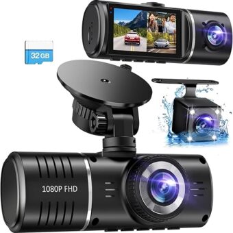 Dash Cam, 3 Channel Dash Cam, 1080P Dash Cam Front and Inside, Triple Dash Cam, Dash Camera with 32GB Card, HDR, G-Sensor, 24Hr Parking, Front Rear Dash Cam Loop Recording