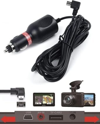 Dash Cam Charger Cable GPS Navigator Power Cord for Dash Cam GPS MP3 Player GPS Navigator Charging for 12V Car and 24V Truck Car Power Adapter Cable...