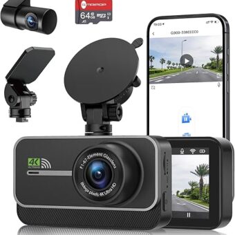 Dash Cam Front and Rear,4K+1080P WiFi Dual Dash Camera for Cars with App, 3" IPS Dashboard Camera Recorder,Night Vision,24H/7 Parking Mode, Loop Recording,170° Wide Angle,Free...