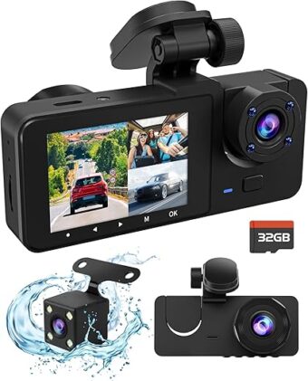 Dash Cam Front and Rear Inside, 4K Full UHD Dash Camera for Cars, 3 Channel Car Camera Built-in 32GB Card, WDR, G-Sensor, Loop Recording,2.0'' IPS HD Screen,Accident Lock, 24H...