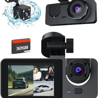 Dash Cam Front and Rear Inside,8K Full UHD Dash Camera for Cars,3 Channel Car Camera Built-in 32GB Card,WDR,G-Sensor, Loop Recording,2.0''IPS HD Screen,24H Parking...