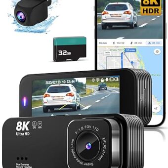 Dash Cam Front and Rear,Ultra HD 8K Dash Camera for Cars, Dash cam with Night Vision,Built-in Wi-Fi & GPS,3.16”IPS Screen,170°Wide Angle,WDR,Free 32GB Card,24Hrs Parking Mode