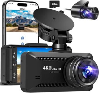 Dash Cam Front Rear 4K/1080P, Dash Camera for Cars Build in WIFI, Full HD Dash Cam with APP Control, 3.94‘’ IPS Screen Dash camera with 32GB SD Card, G-Sensor, WDR, 24Hr Parking...