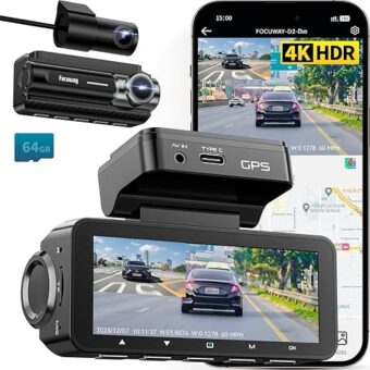 Dash Cam Front Rear 4K Built-in GPS 5GHz WiFi, 3.39’’ IPS Screen, Voice Control, Dual Dash Camera for Cars Free 64GB SD Card, Super Night Vision, 24H Parking Monitor,...