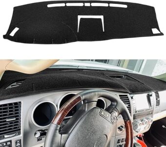 Dash Cover Mat Custom Fit for Toyota Tundra 2007-2013/Toyota Sequoia 2008-2017 Without Cutout for Speaker, Dashboard Cover Pad Carpet (07-13 Black) J25