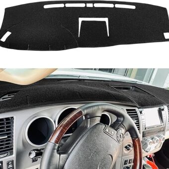 Dash Cover Mat Custom Fit for Toyota Tundra 2007-2013/Toyota Sequoia 2008-2017 Without Cutout for Speaker, Dashboard Cover Pad Carpet (07-13 Black) J25