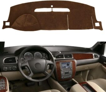 Dash Cover Mat Fit for 2007-2014 GMC Yukon,2007-2013 Chevy Chevrolet Silverado 1500 LTZ/Avalanche/Suburban,07-14 Tahoe, Dashboard Cover Carpet Pad w/o Dash Speaker (Brown)