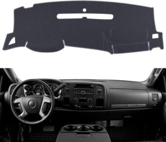 Dashboard Cover for GMC Sierra and Chevrolet Silverado- Fits 2007-2013 Models with Two Glove Boxes. Custom Fit Dash Mat, Won't Break Dash Sensors(Premium Carpet, Gray)