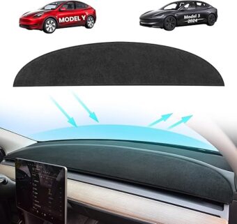 Dashboard Cover for Tesla Model Y & 2024 Refreshed Model 3 Highland, Suede NonSlip No Glare Dash Cover Pad Mat Custom Fit for Tesla Model Y/3 Accessories 2017-2024, Complements...