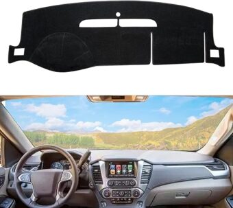 Dashboard Dash Cover Mat Carpet Compatible with 07-14 Chevy Tahoe Suburban Denali Avalanche GMC Yukon/XL,07-13 Chevy Silverado GMC Sierra without Dash Speaker and Only One Glove...