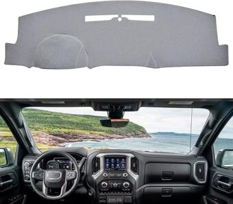 Dashboard Dash Cover Mat Carpet Compatible with 14-18 Chevy Silverado 1500 2500 GMC Sierra 1500,15-19 GMC Sierra 2500HD/3500 HD(Grey)