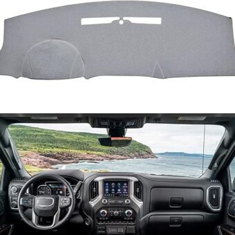 Dashboard Dash Cover Mat Carpet Compatible with 14-18 Chevy Silverado 1500 2500 GMC Sierra 1500,15-19 GMC Sierra 2500HD/3500 HD(Grey)